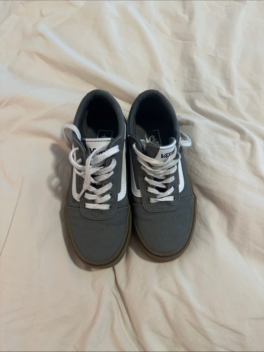 Vans Kids Gray Canvas Sneakers with White Sidestripe